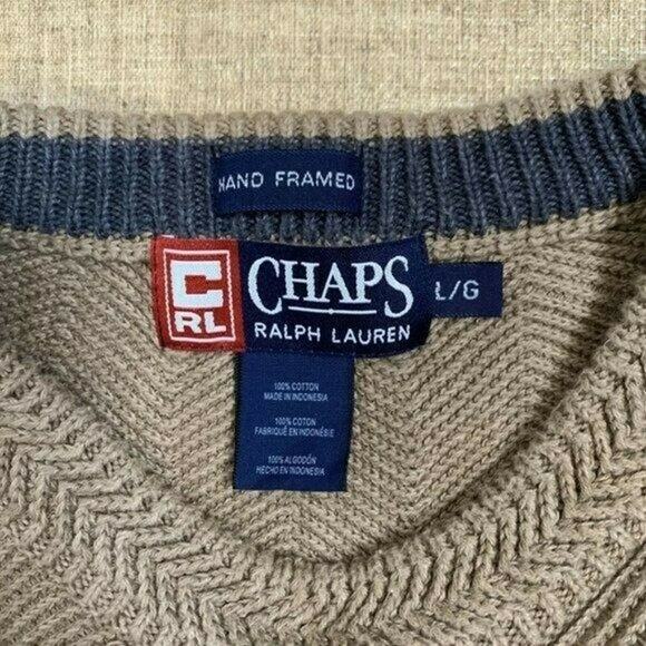 Chaps Ralph Lauren tan knit sz l Polo crew neck sweater long sleeve - Picture 6 of 11
